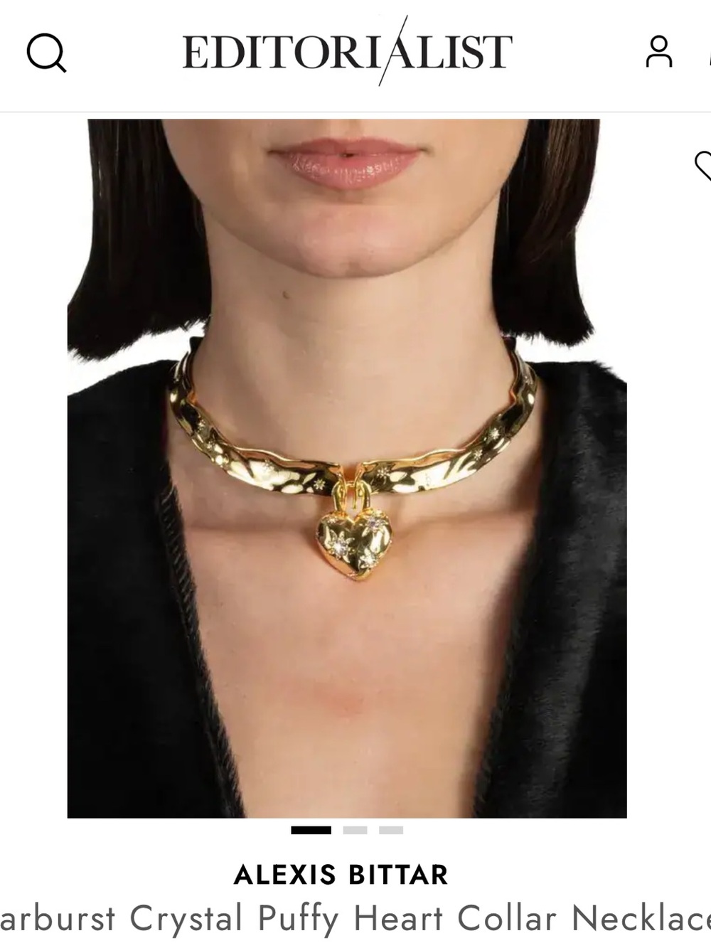 Alexis Bittar Gold Starburst Puffy Heart Collar Necklace